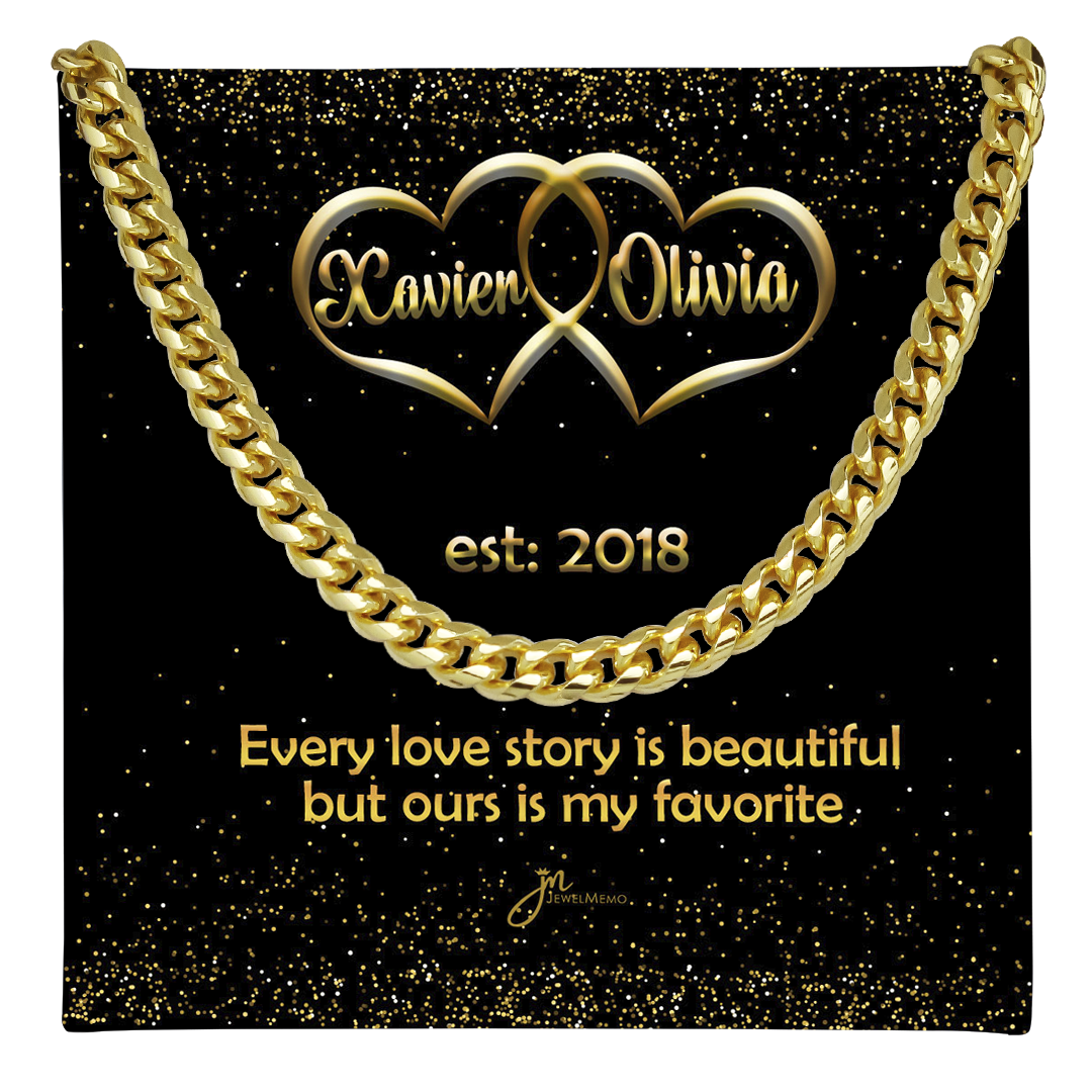 Pesonalized My Favorite Love Story Cuban Link Chain Necklace