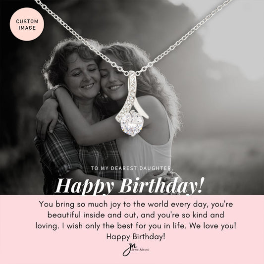 Birthday Necklace Custom Image B/W - Dearest Daughter