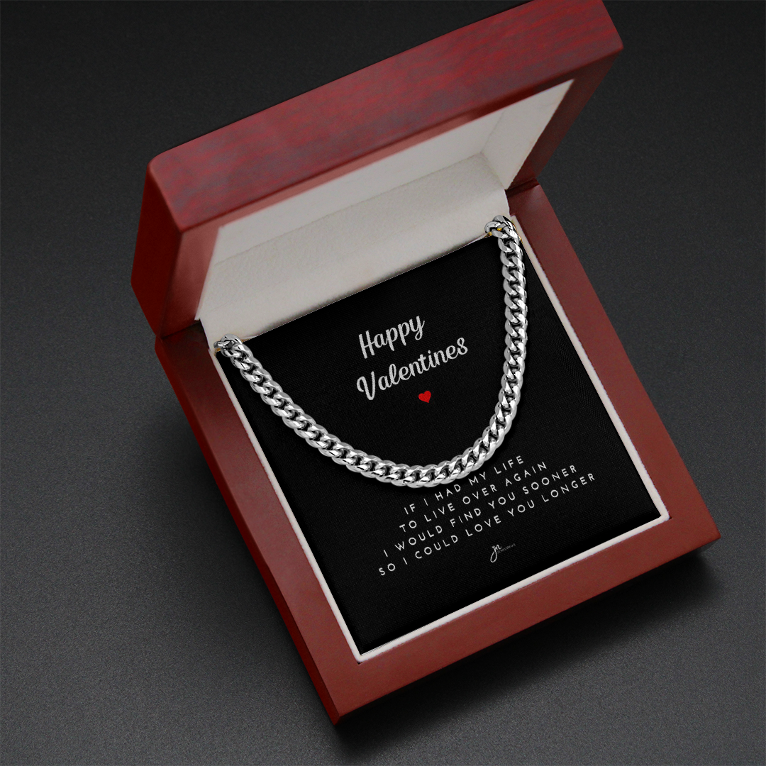 Happy Valentines Cuban Link Chain Necklace - Black Card