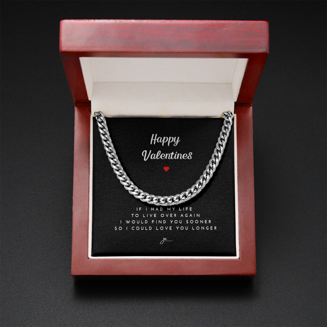 Happy Valentines Cuban Link Chain Necklace - Black Card