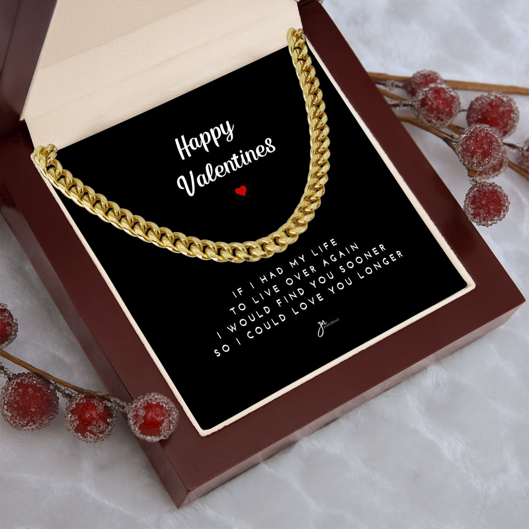 Happy Valentines Cuban Link Chain Necklace - Black Card