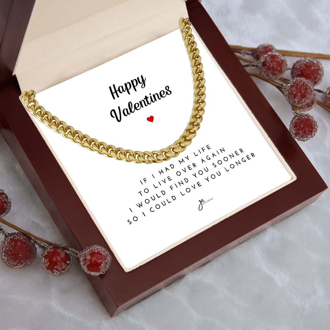 Happy Valentines Cuban Link Chain Necklace - White Card