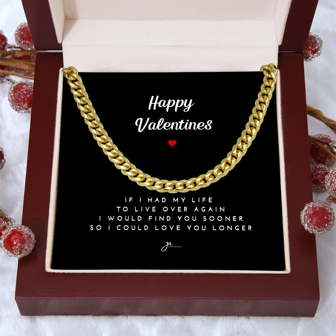 Happy Valentines Cuban Link Chain Necklace - Black Card