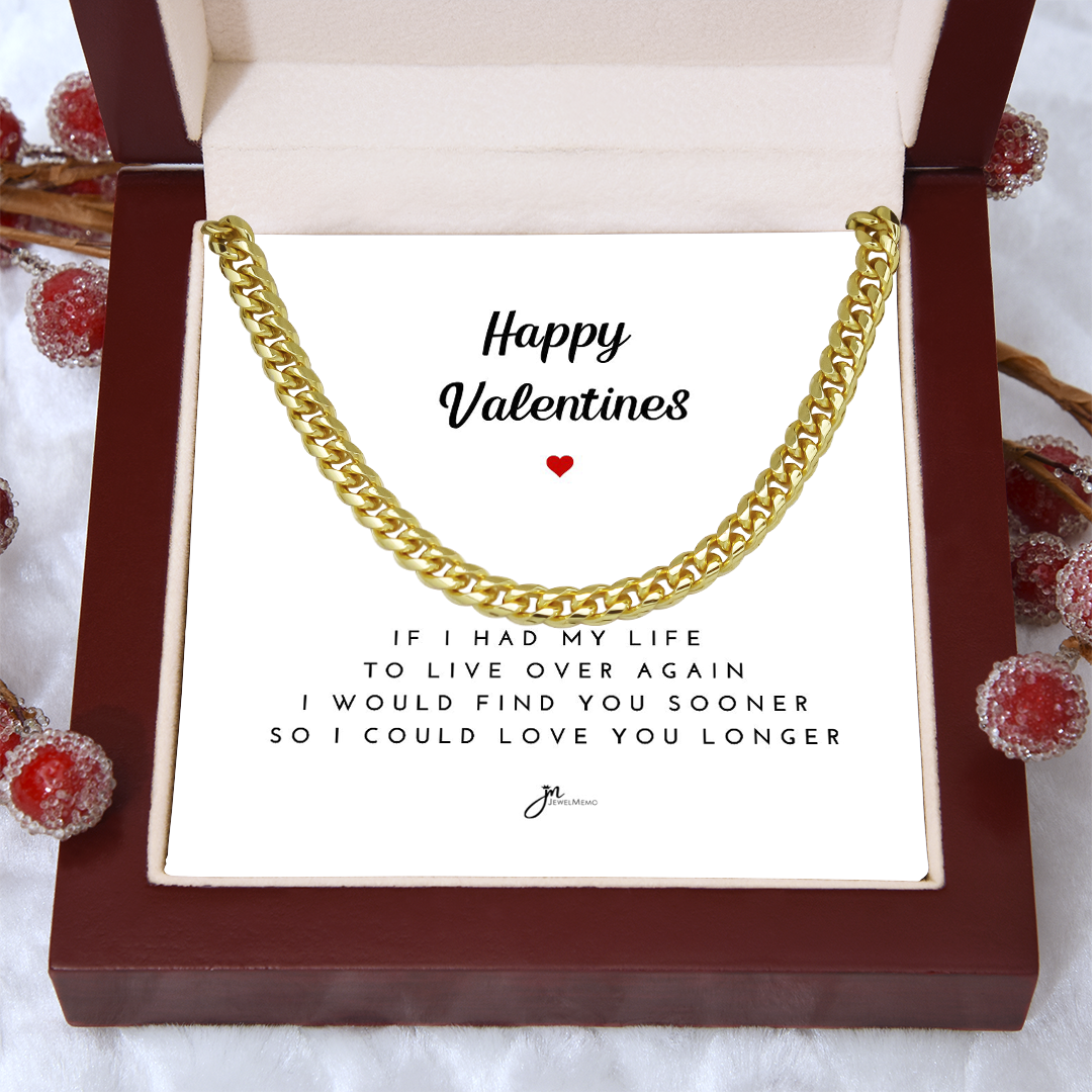 Happy Valentines Cuban Link Chain Necklace - White Card