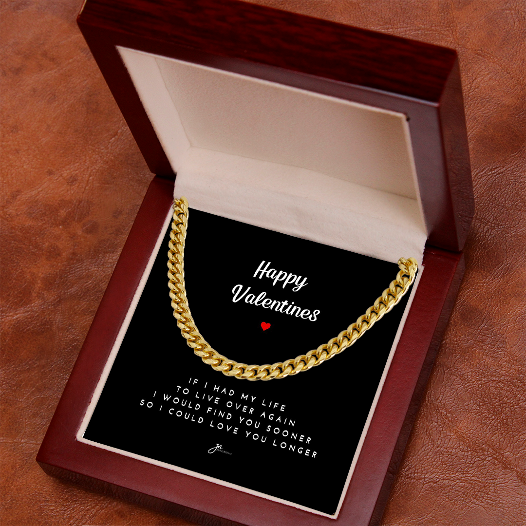 Happy Valentines Cuban Link Chain Necklace - Black Card