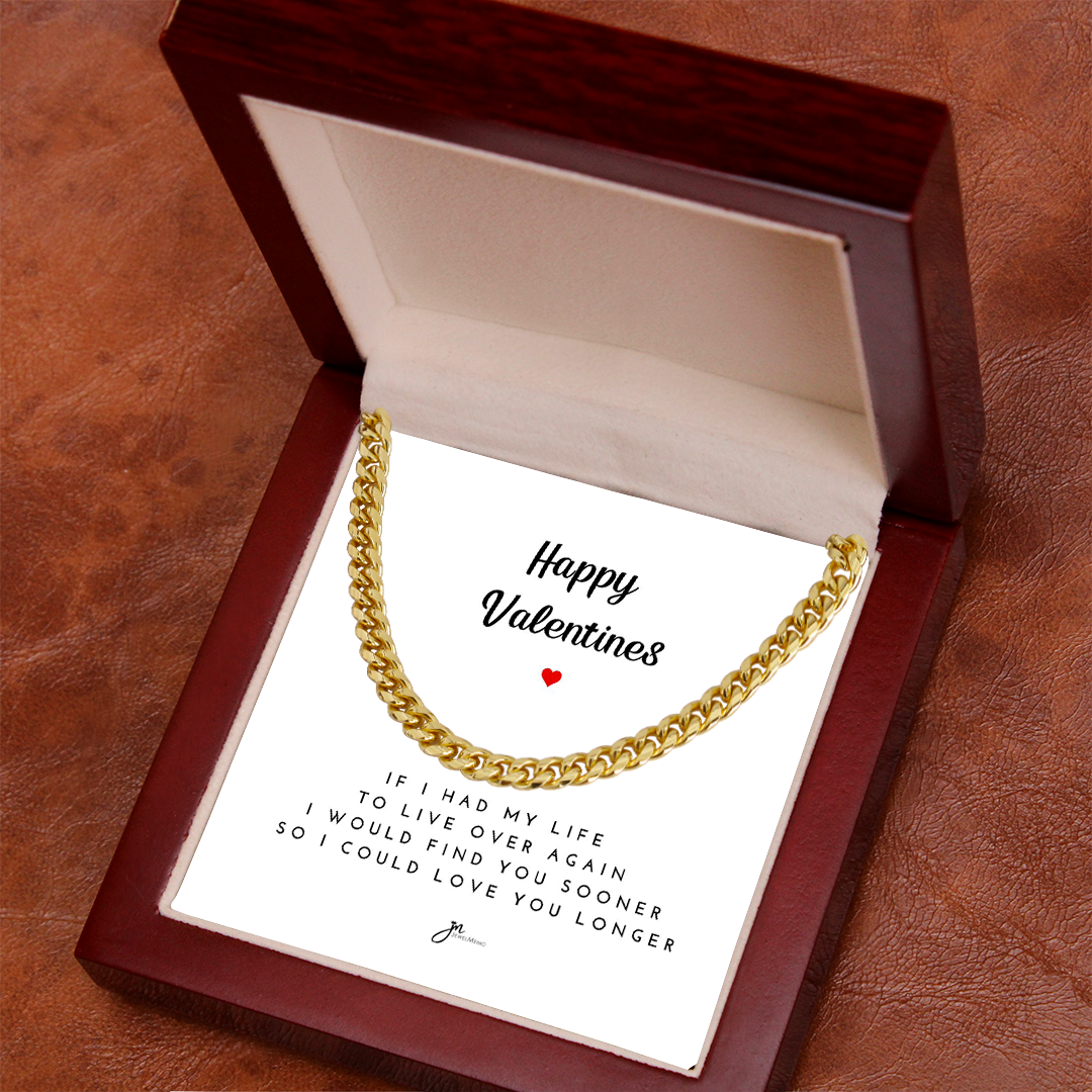 Happy Valentines Cuban Link Chain Necklace - White Card