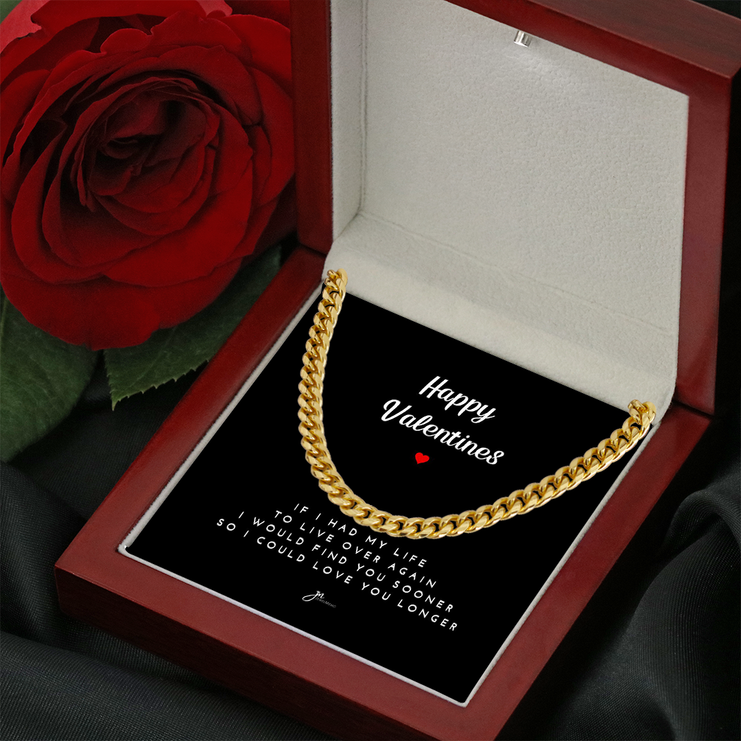 Happy Valentines Cuban Link Chain Necklace - Black Card