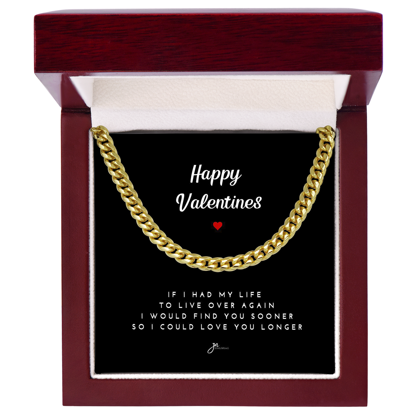 Happy Valentines Cuban Link Chain Necklace - Black Card