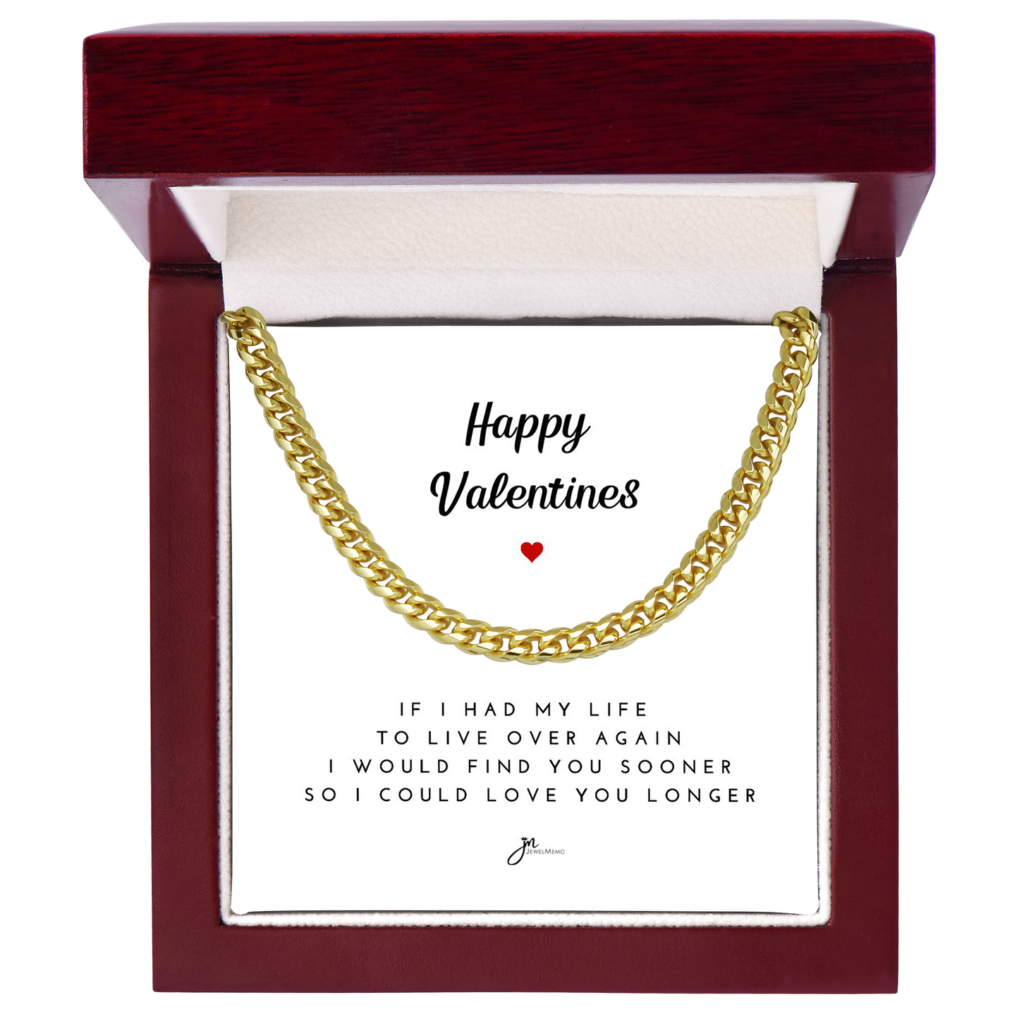 Happy Valentines Cuban Link Chain Necklace - White Card