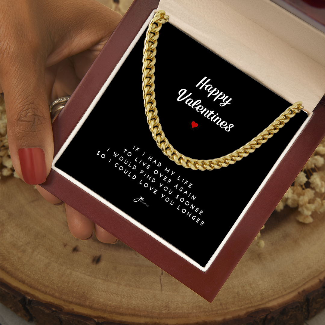 Happy Valentines Cuban Link Chain Necklace - Black Card