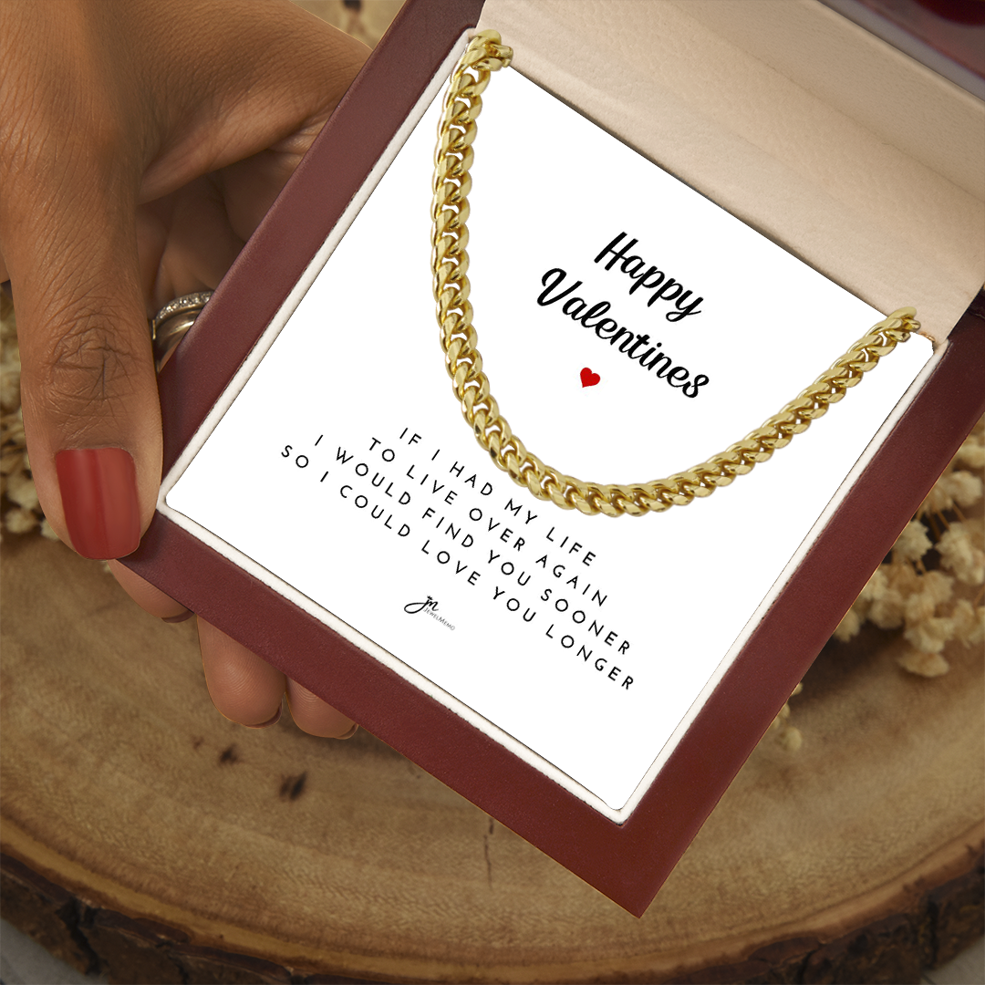 Happy Valentines Cuban Link Chain Necklace - White Card