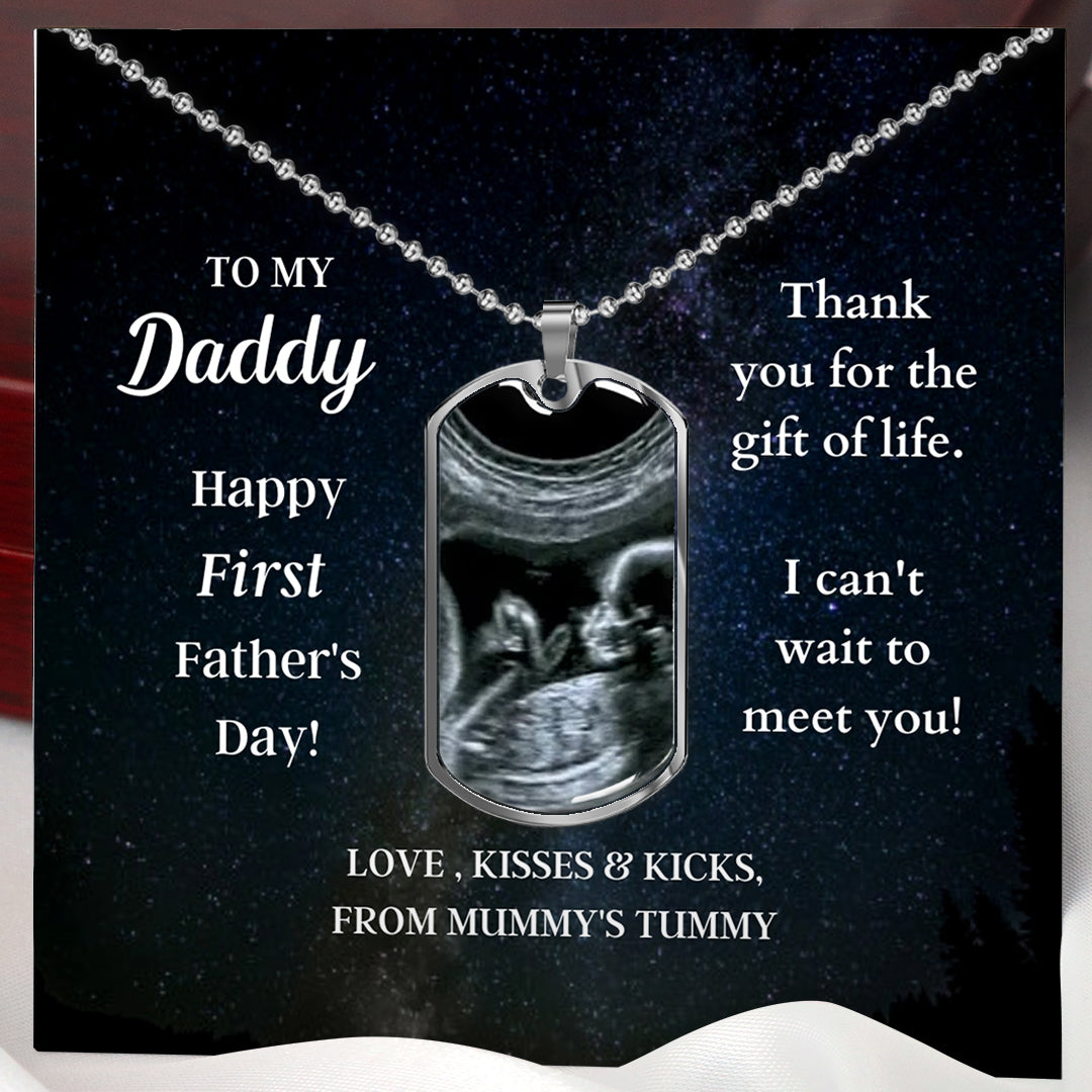 Custom Photo Dad Tag Pendant Necklace - Can't Wait To Meet You