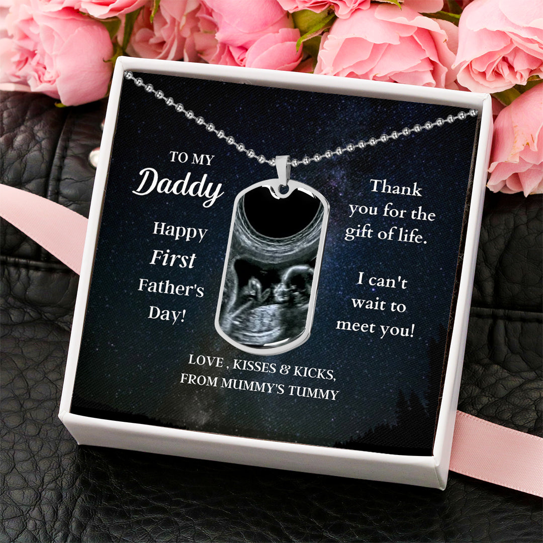 Custom Photo Dad Tag Pendant Necklace - Can't Wait To Meet You