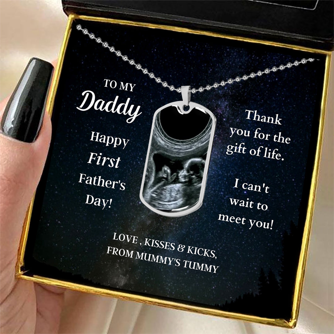 Custom Photo Dad Tag Pendant Necklace - Can't Wait To Meet You