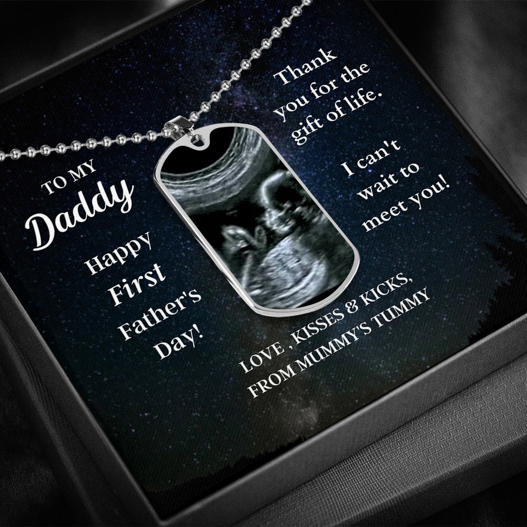 Custom Photo Dad Tag Pendant Necklace - Can't Wait To Meet You