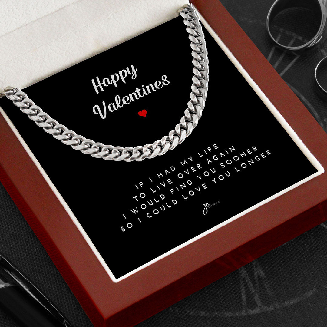 Happy Valentines Cuban Link Chain Necklace - Black Card