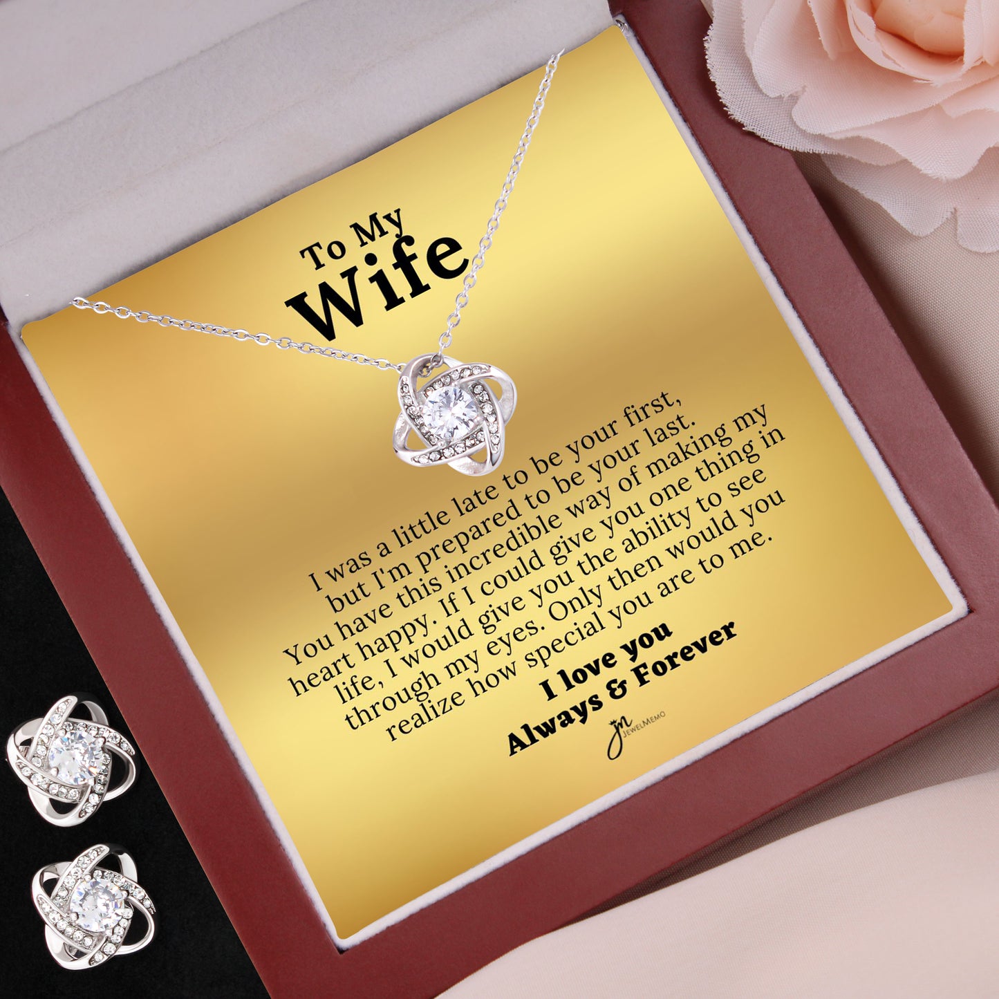 To My Wife Love Knot Necklace and Earring Set