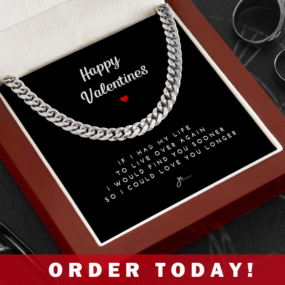 Happy Valentines Cuban Link Chain Necklace - Black Card