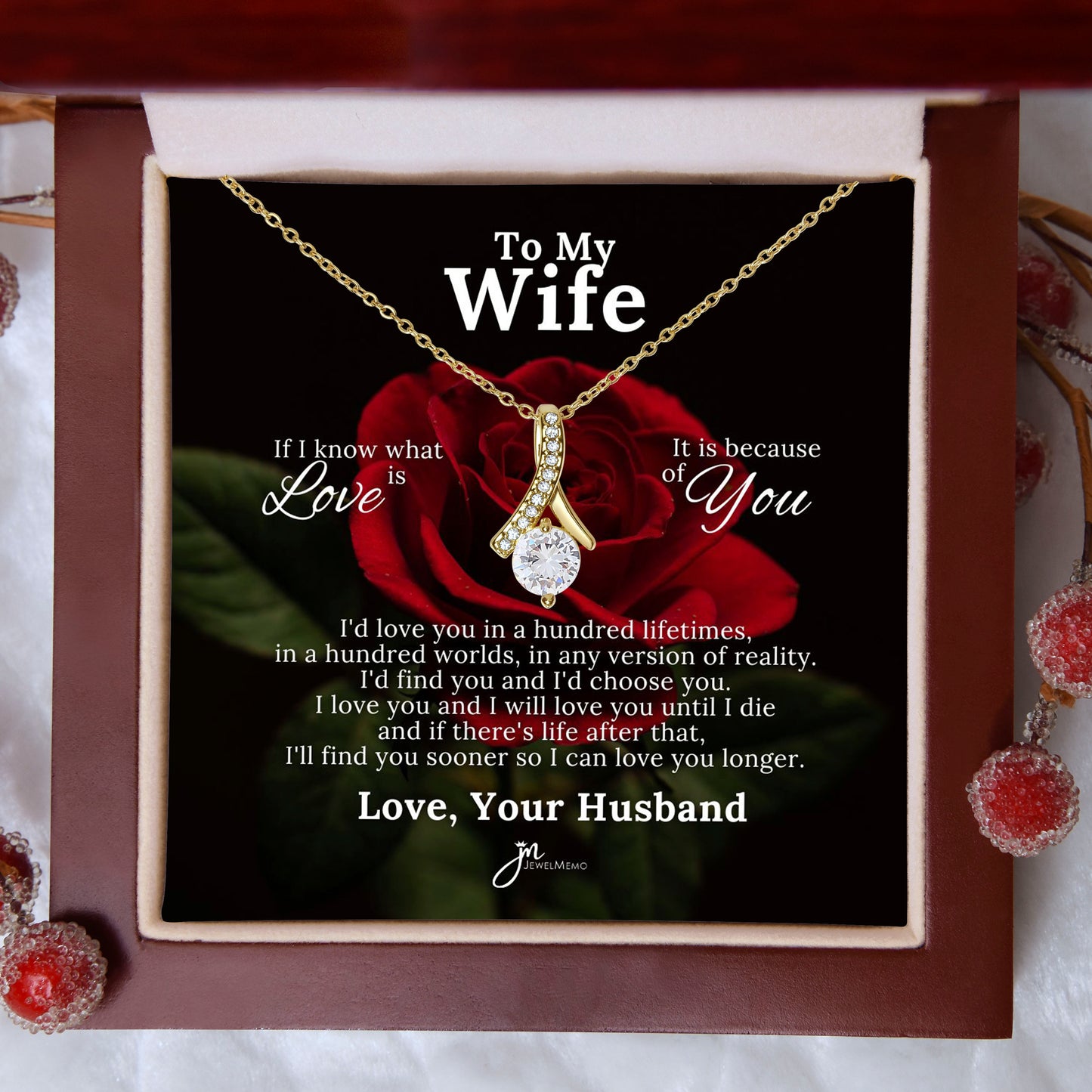 To My Beautiful Wife Love Knot Earring & Necklace Set - Red