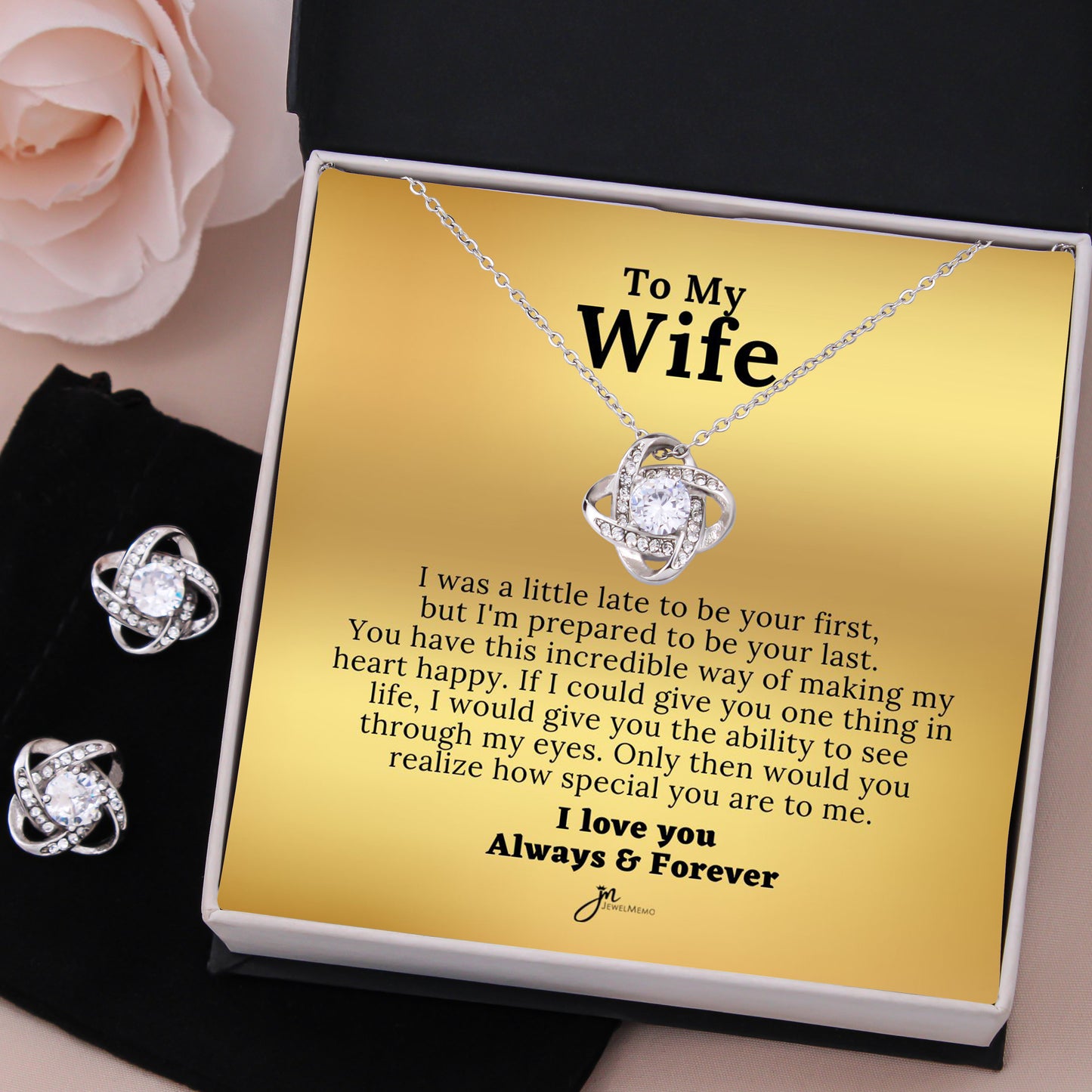 To My Wife Love Knot Necklace and Earring Set