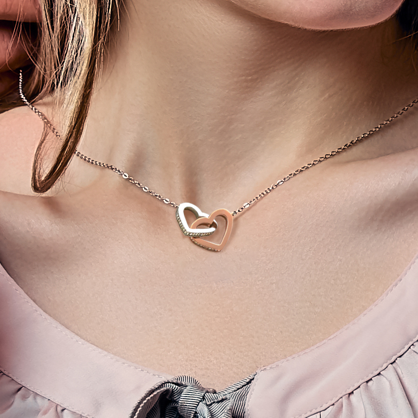 Personalized My Favorite Love Story Interlocking Hearts Necklace